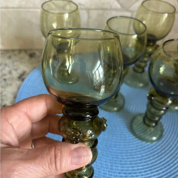 Set of 6 Green Roemer Glass Hand Blown Wine Glasses from Roemer, Germany, 1900s - Picture 8 of 13